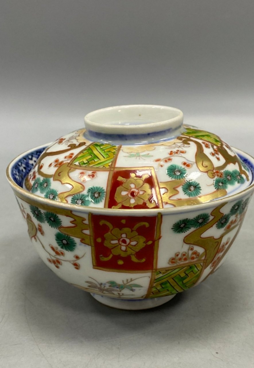 古董艺术品# 此盖碗为日本明治皇家用瓷,口径10.