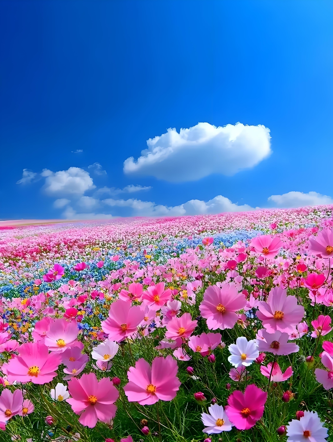 哇,这蓝天白云和这片花海美翻了,简直就是人间仙境!
