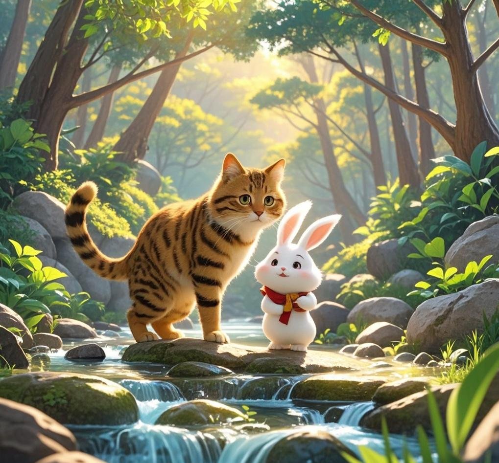 探险记,小王蛇勇救小白兔 狸花猫与小白兔的丛林奇遇 在一片茂密而