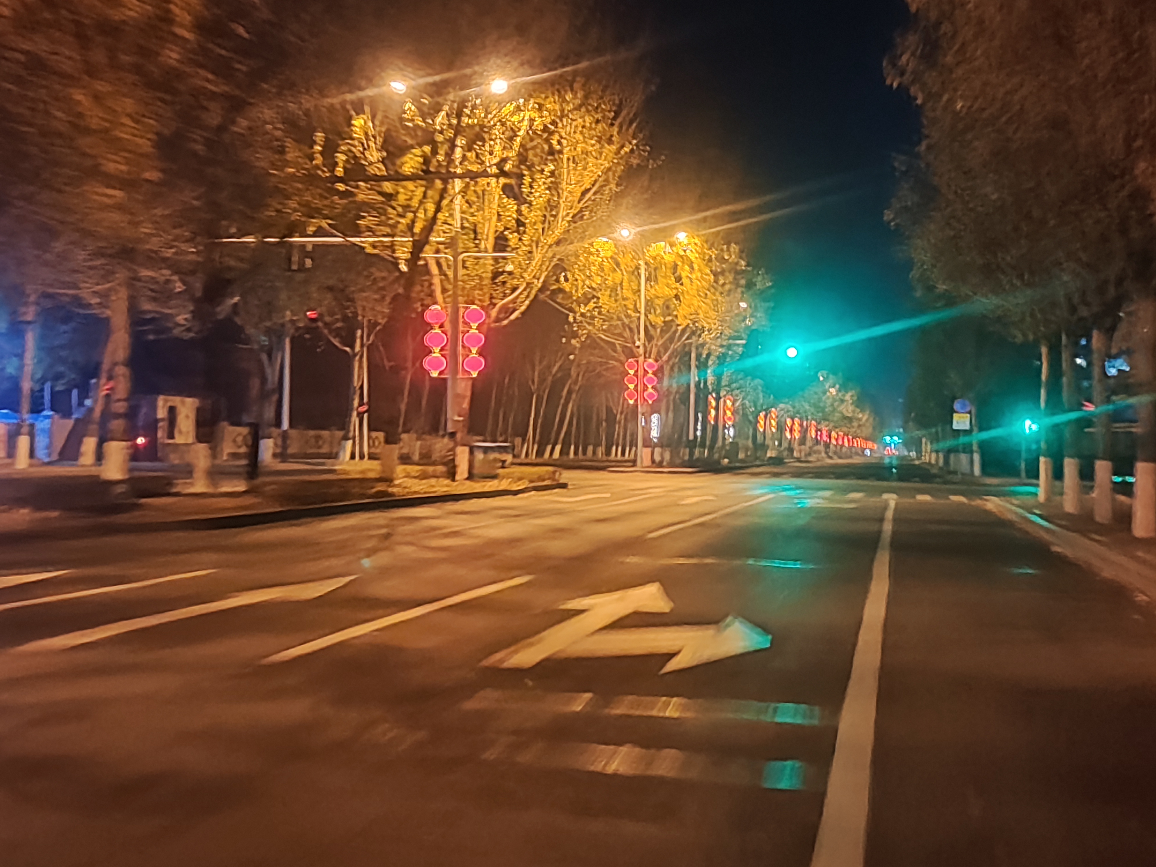 夜晚的城市街道,灯光照亮了整个世界,78树木和建筑物在黑暗中更加