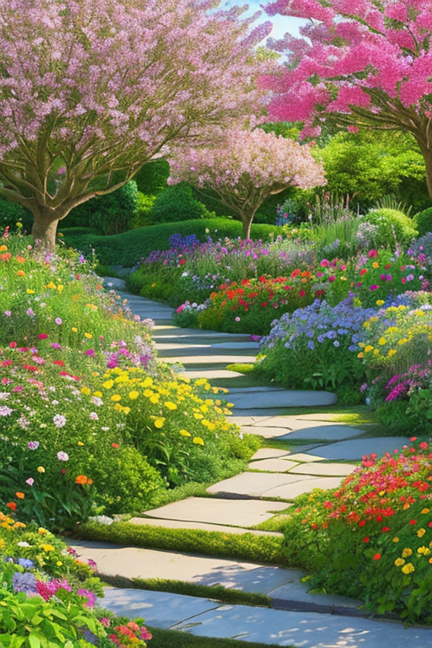 漫步于这条由石头铺就的小径,仿佛置身于童话中的花园秘境.