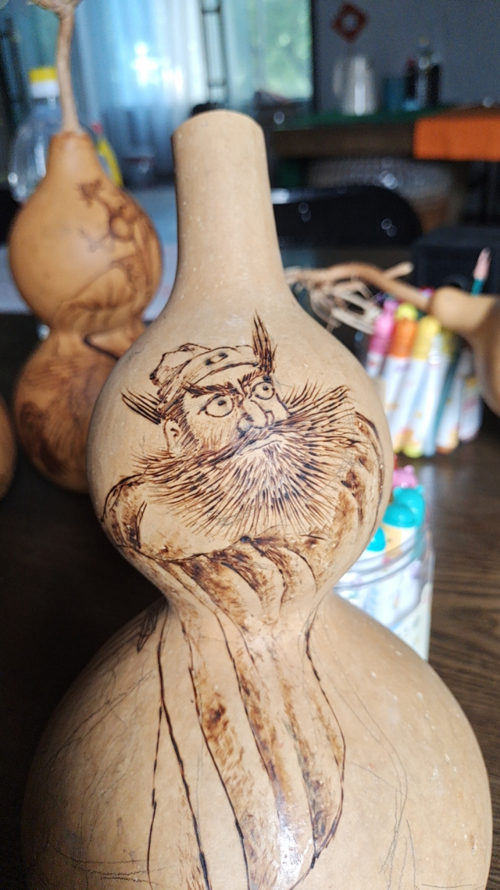 葫芦烙画,福禄寿喜图,烙画是一门传统工艺,老百姓喜闻乐见的一种绘画