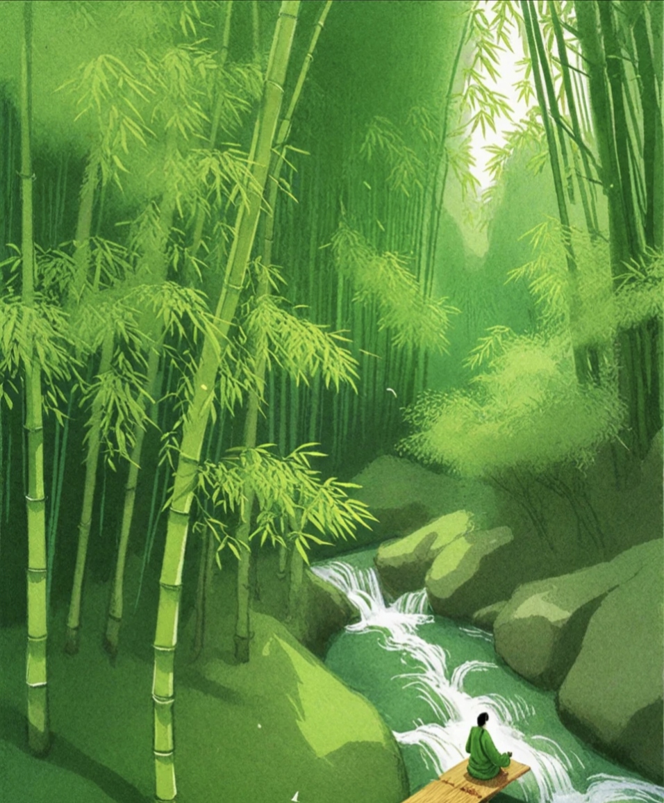 竹林深处,琴声悠扬🎶  在这宁静的竹林里,一位白衣少年坐在小木凳上