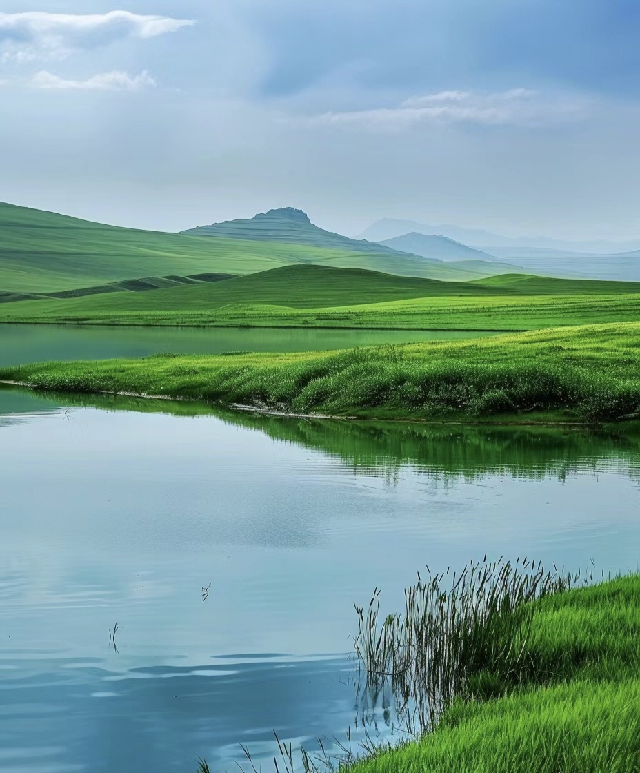 绿色的草地和小花点缀其间,仿佛是大自然的调色板.