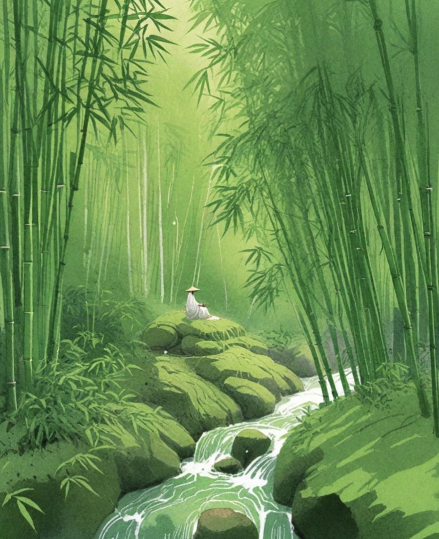 竹林深处,琴声悠扬🎶  在这宁静的竹林里,一位白衣少年坐在小木凳上