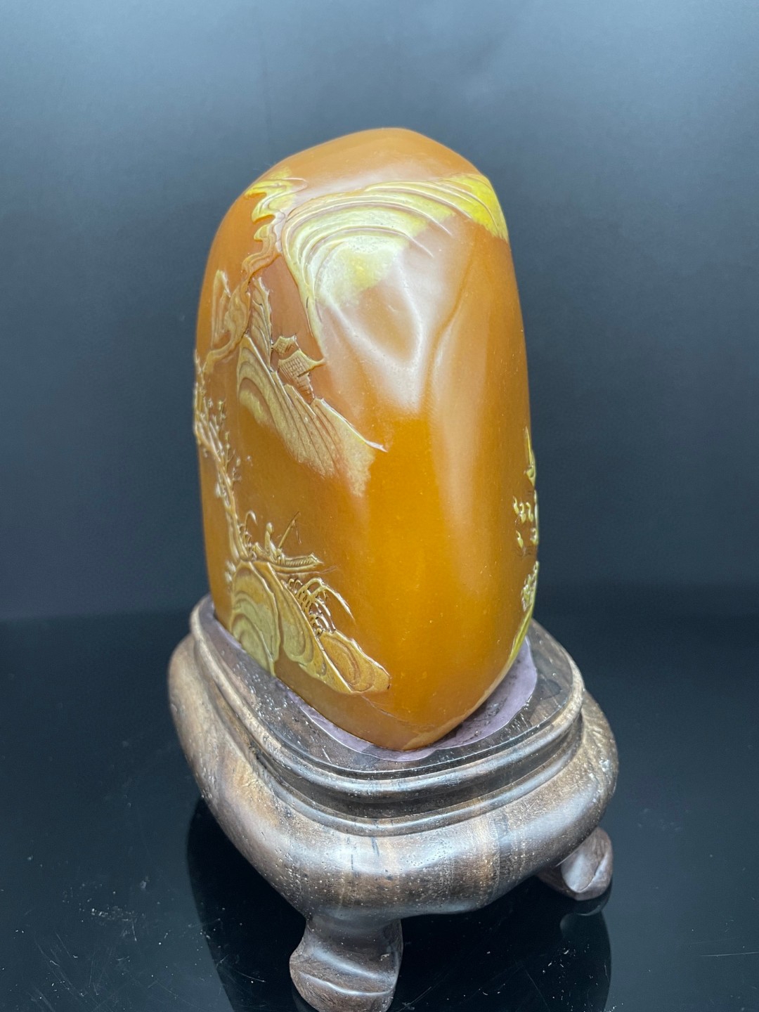 寿山石田黄级黄皮田黄冻石山水人物故事薄艺摆件.石质通透.质地细腻.