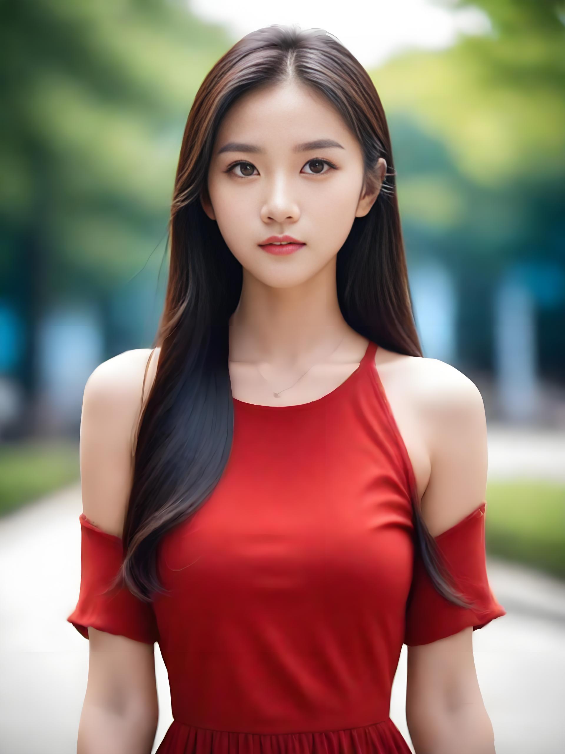 青春红衣裙美少女