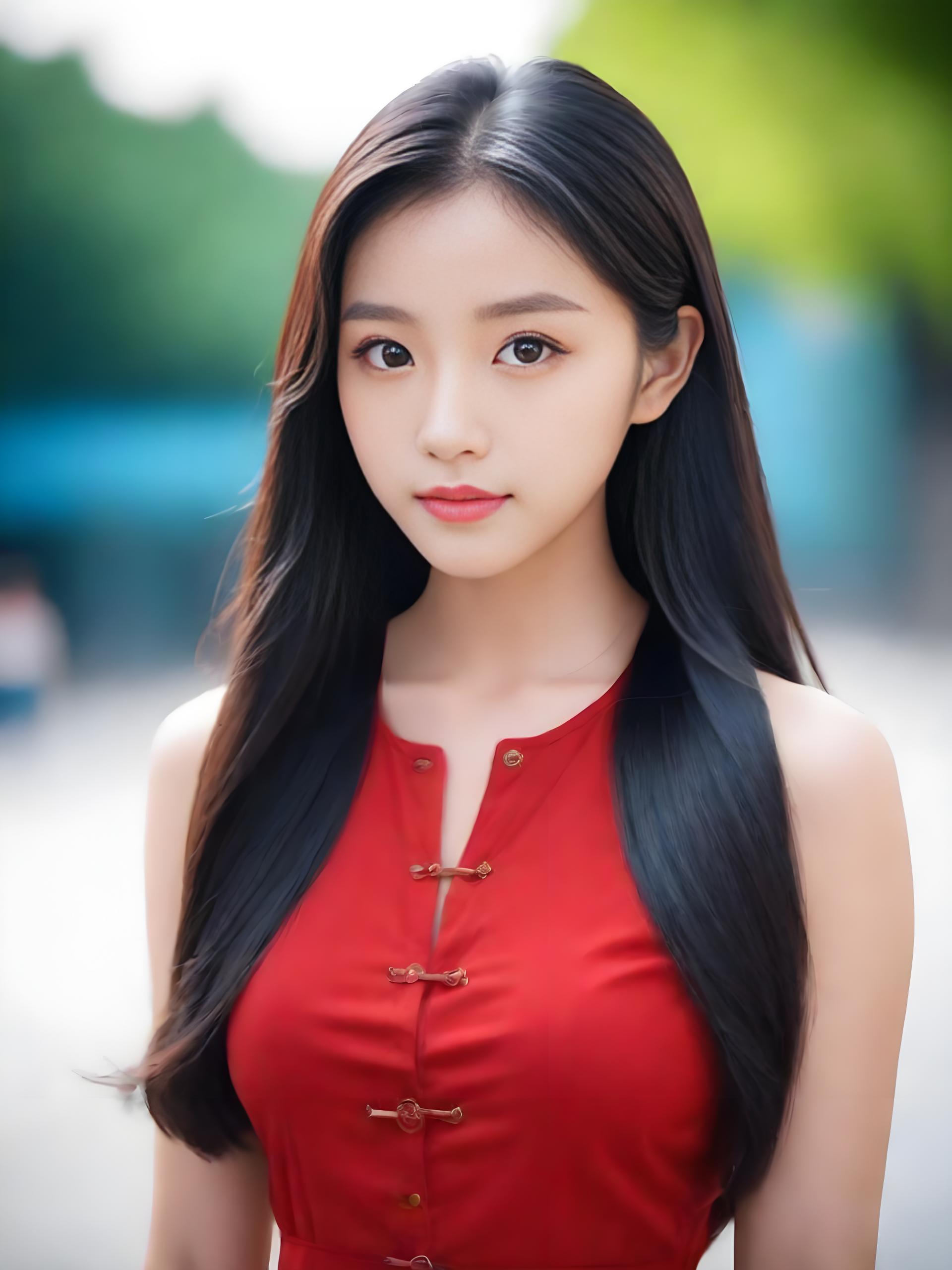 青春红衣裙美少女