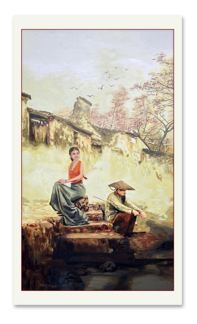 画家孙晓珍油画作品赏 作品名称:《江南人家》 作品规格:90*130