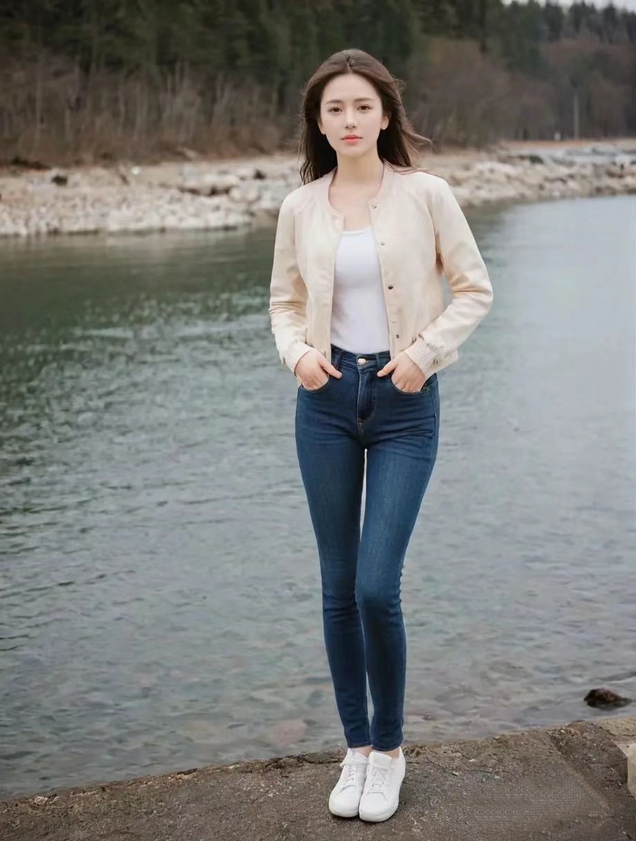 一位女性站在城市与田野的交界处,仿佛是现代与传统,繁华与宁静的交汇