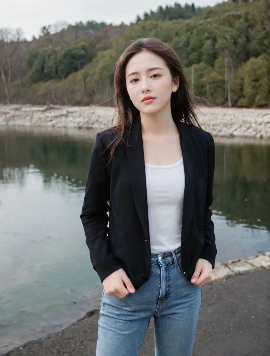 一位女性站在城市与田野的交界处,仿佛是现代与传统,繁华与宁静的交汇