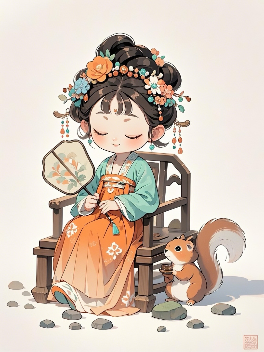 这幅画真可爱,古风小姐姐配萌宠,让人想起了悠闲的午后时光