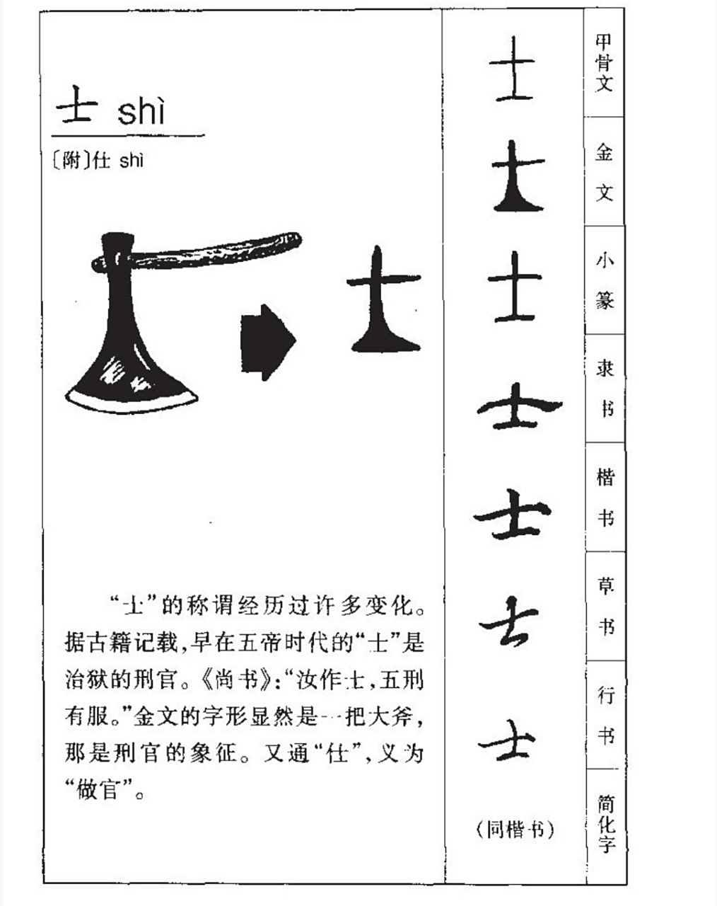 甲骨文中的"士"字  其实,搜一搜网络就知道,士字的演变还是比较清晰的