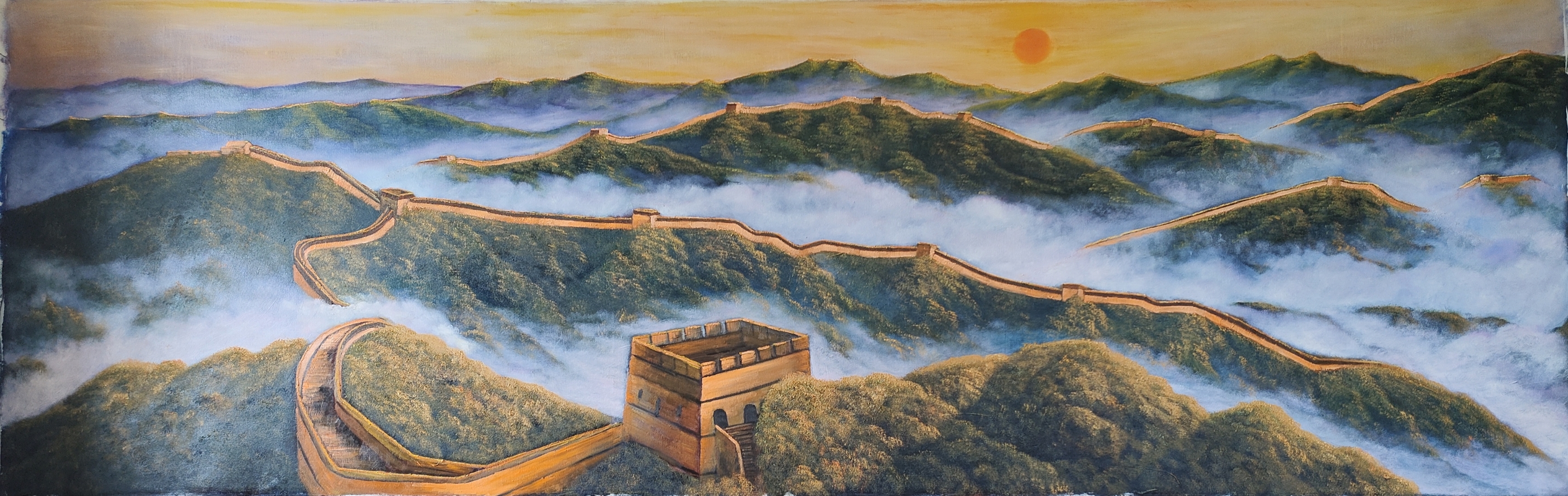 油画作品《长城》,布幅309x99cm