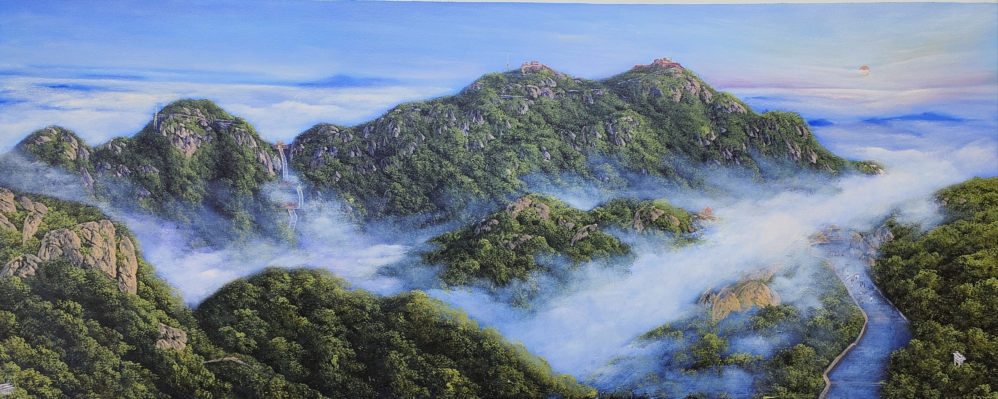 油画巜云雾中的泰山》