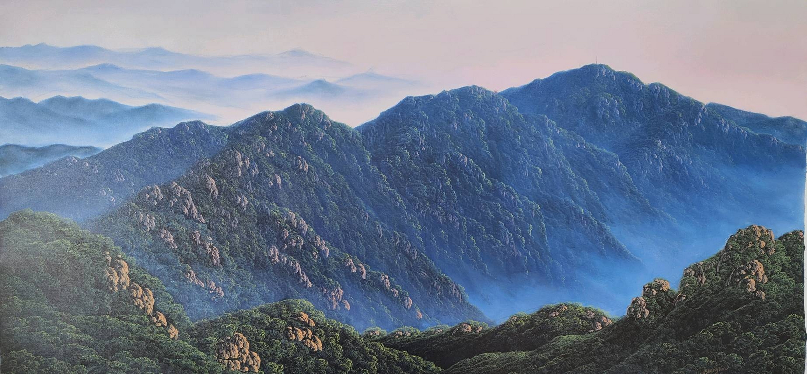 阳光正好,微风不燥,万物可爱 ​油画巜泰山》,布幅240x120cm