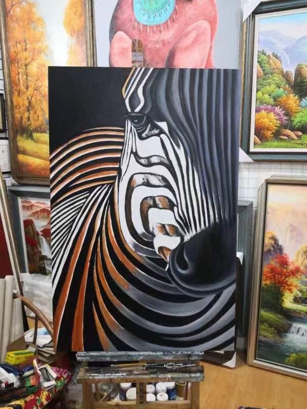手绘油画  斑马图完成