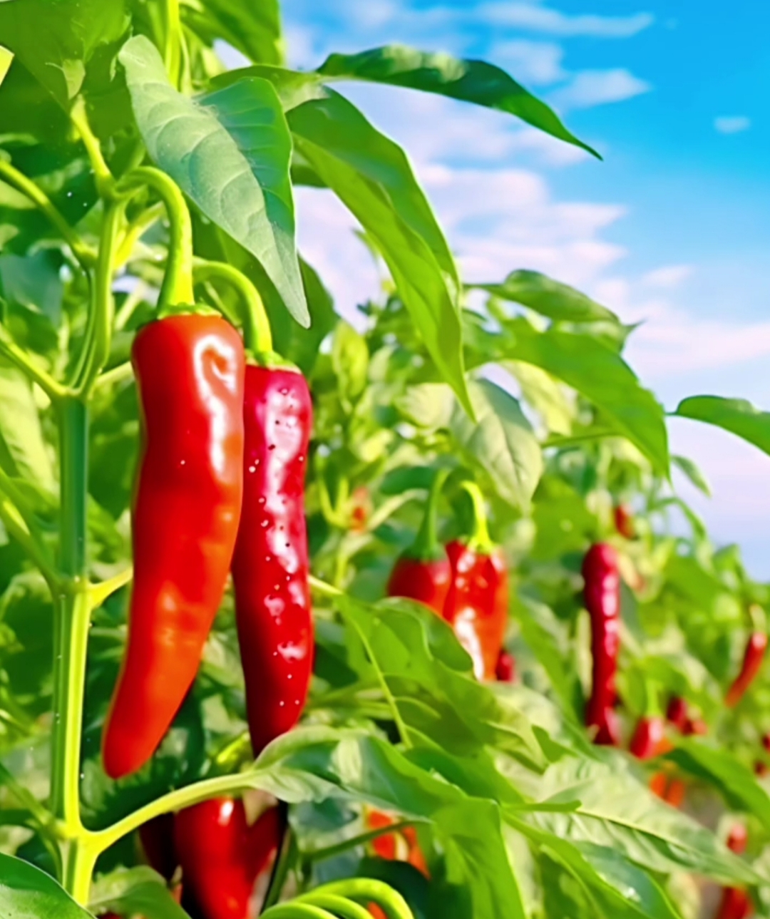 摘下一串串红辣椒,就像抓住了夏天的尾巴.