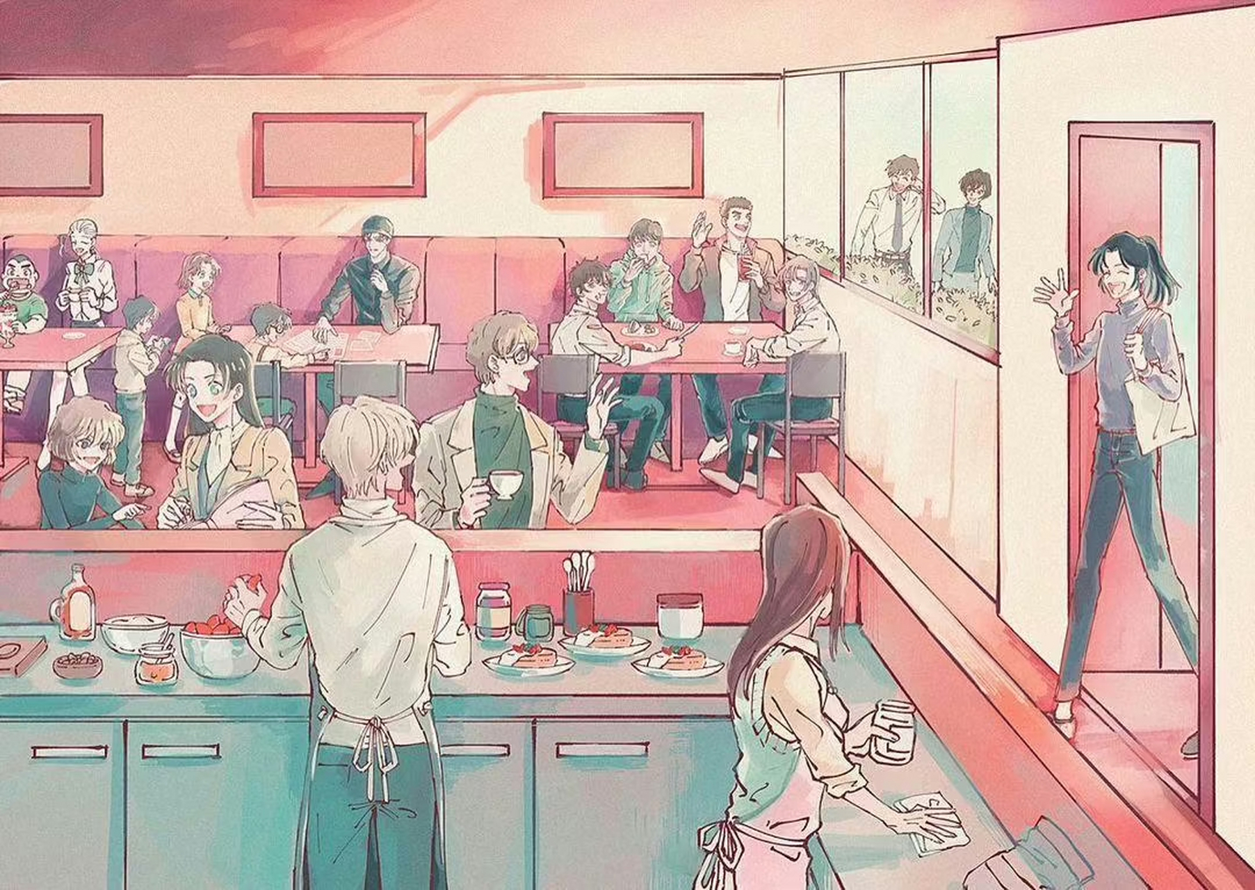 经典动漫# 一张名侦探柯南的全家福,在这张插画里你都看到了哪些角色