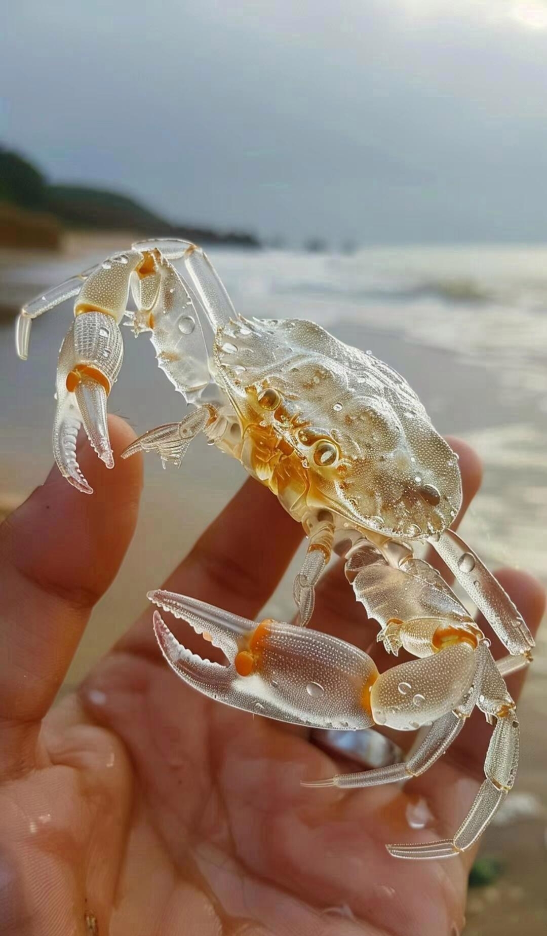 我好奇地观察着透明螃蟹的,有海边生活经验的给科普一下吧!