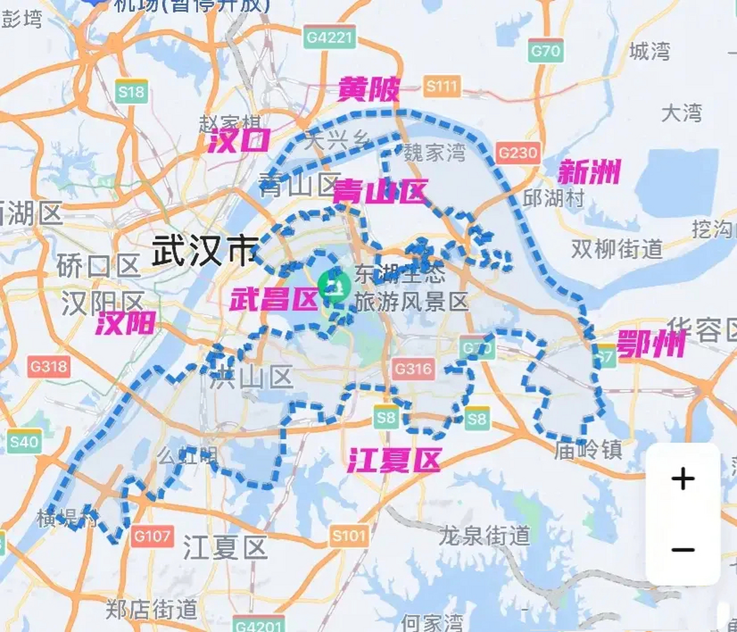 都知道洪山区的行政图不规则,没想到如此的不规则,想围棋一样包围武昌
