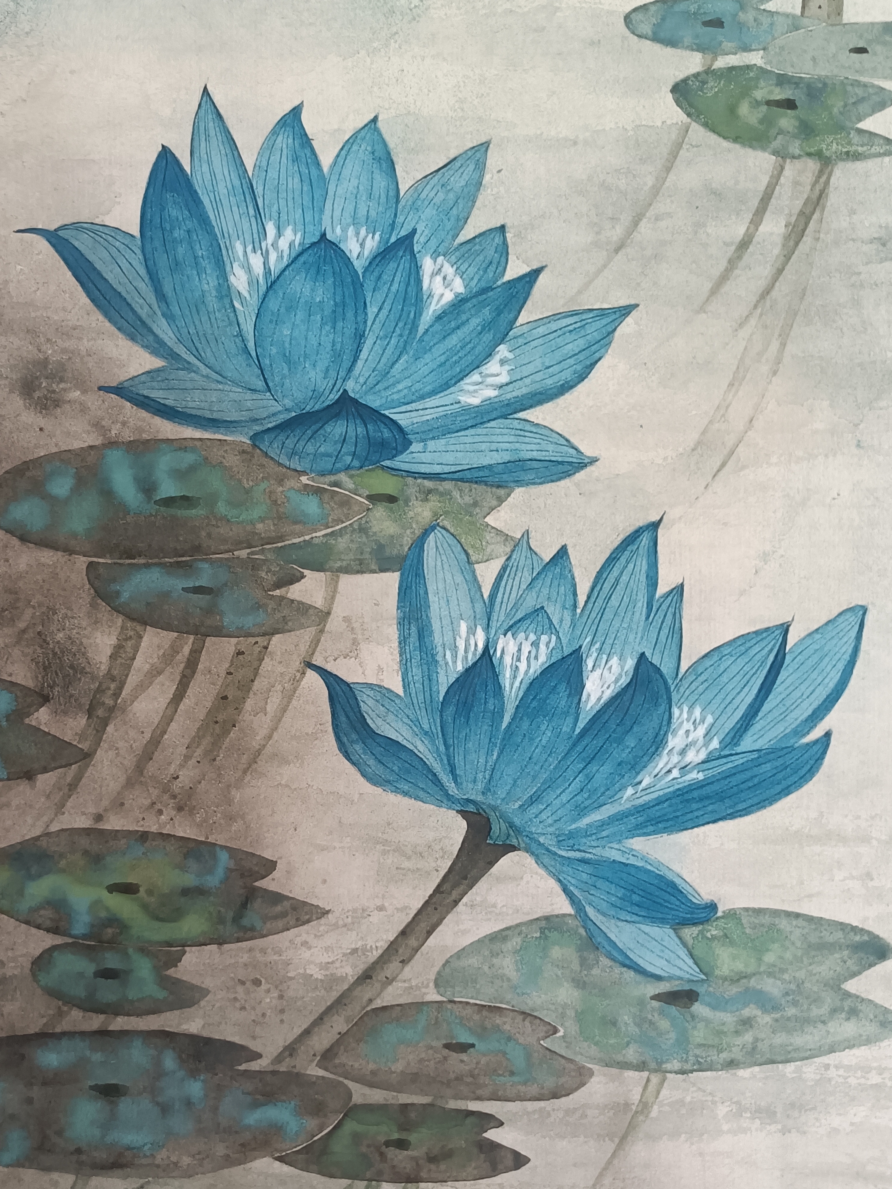松鹮草堂原创《蓝莲花》金峡居士中国画