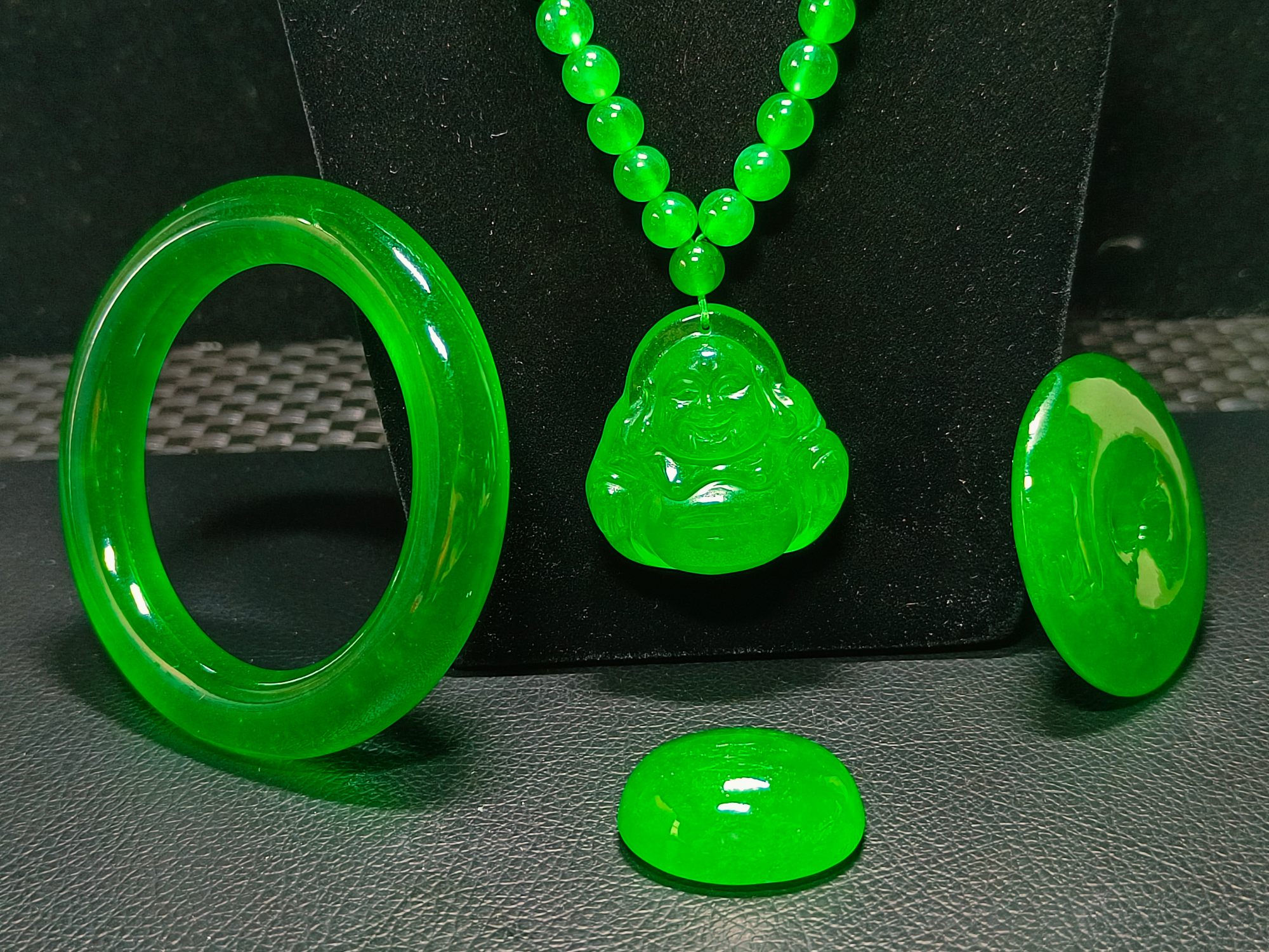 龙石种帝王绿翡翠首饰一套#盘盘老物件