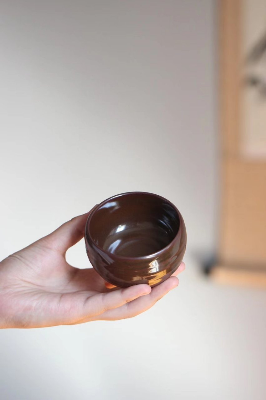 龙泉青瓷   谢良旺   柿红釉  缸型杯