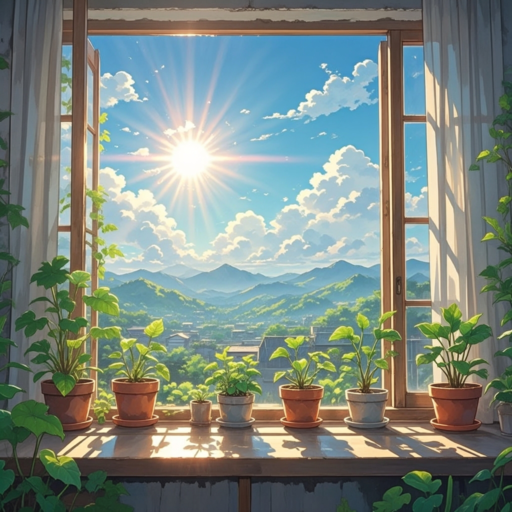 清晨的阳光洒在窗台,暖暖的,像温柔的拥抱