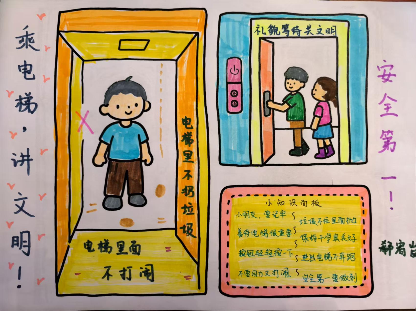 系列——文明乘电梯 垃圾不落地,按钮轻按勿打闹,进出有序安全第一