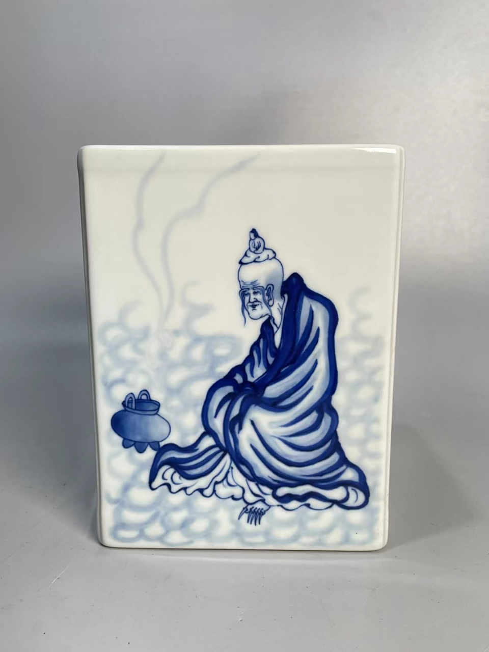 民国王步青花人物四方文房笔筒