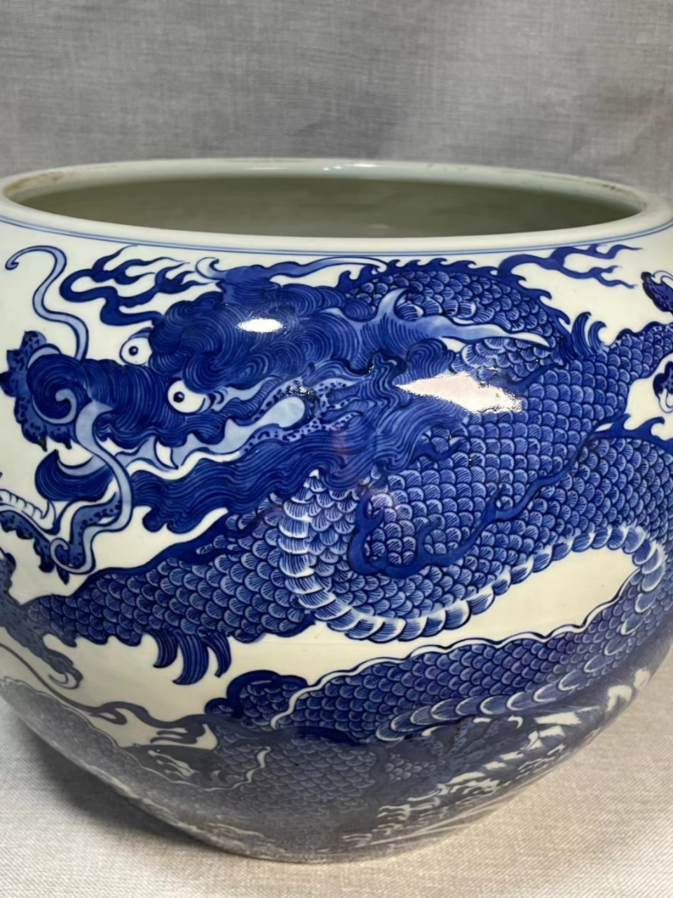 清中期青花海水龙纹缸洗