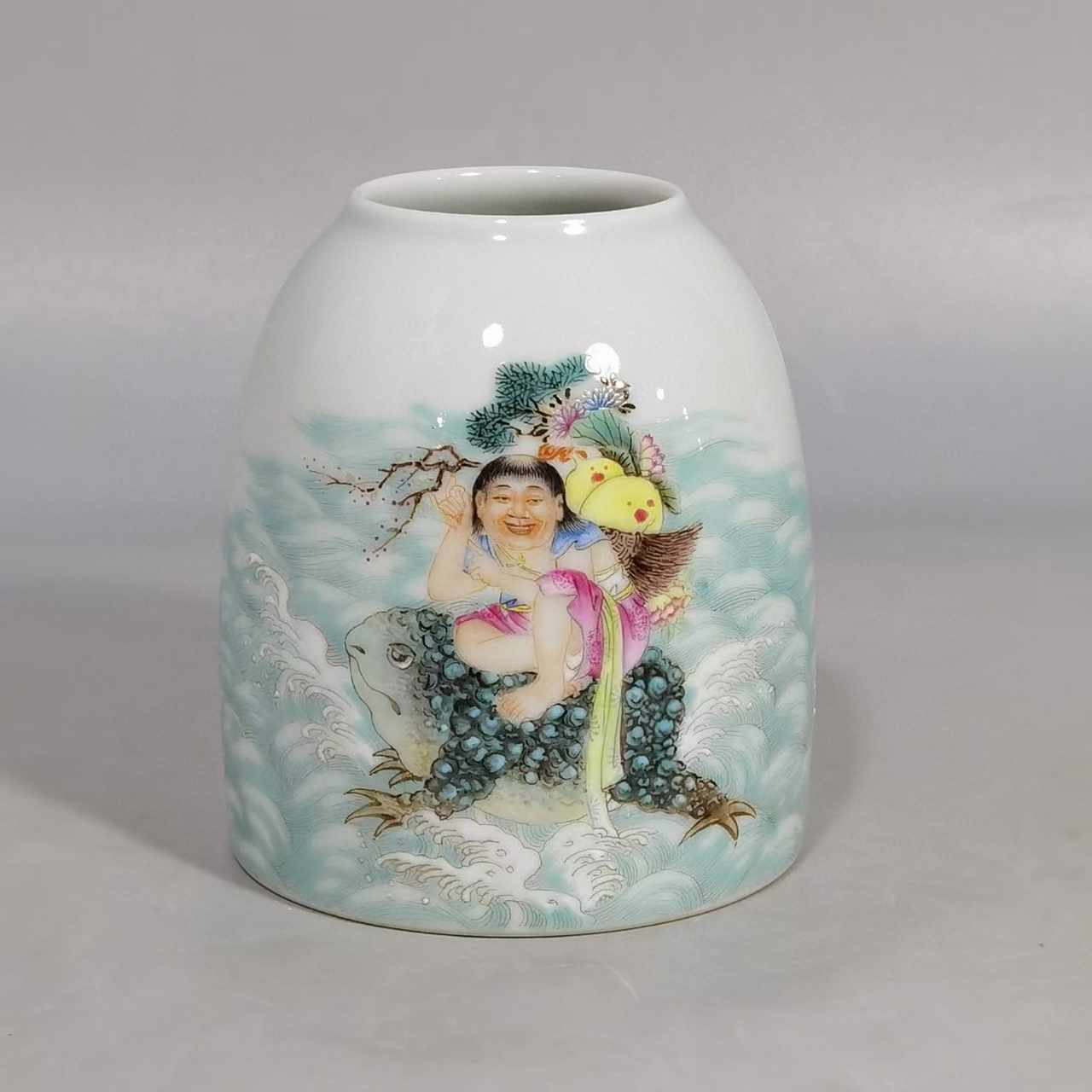 清早期粉彩刘海戏金蟾诗文水盂