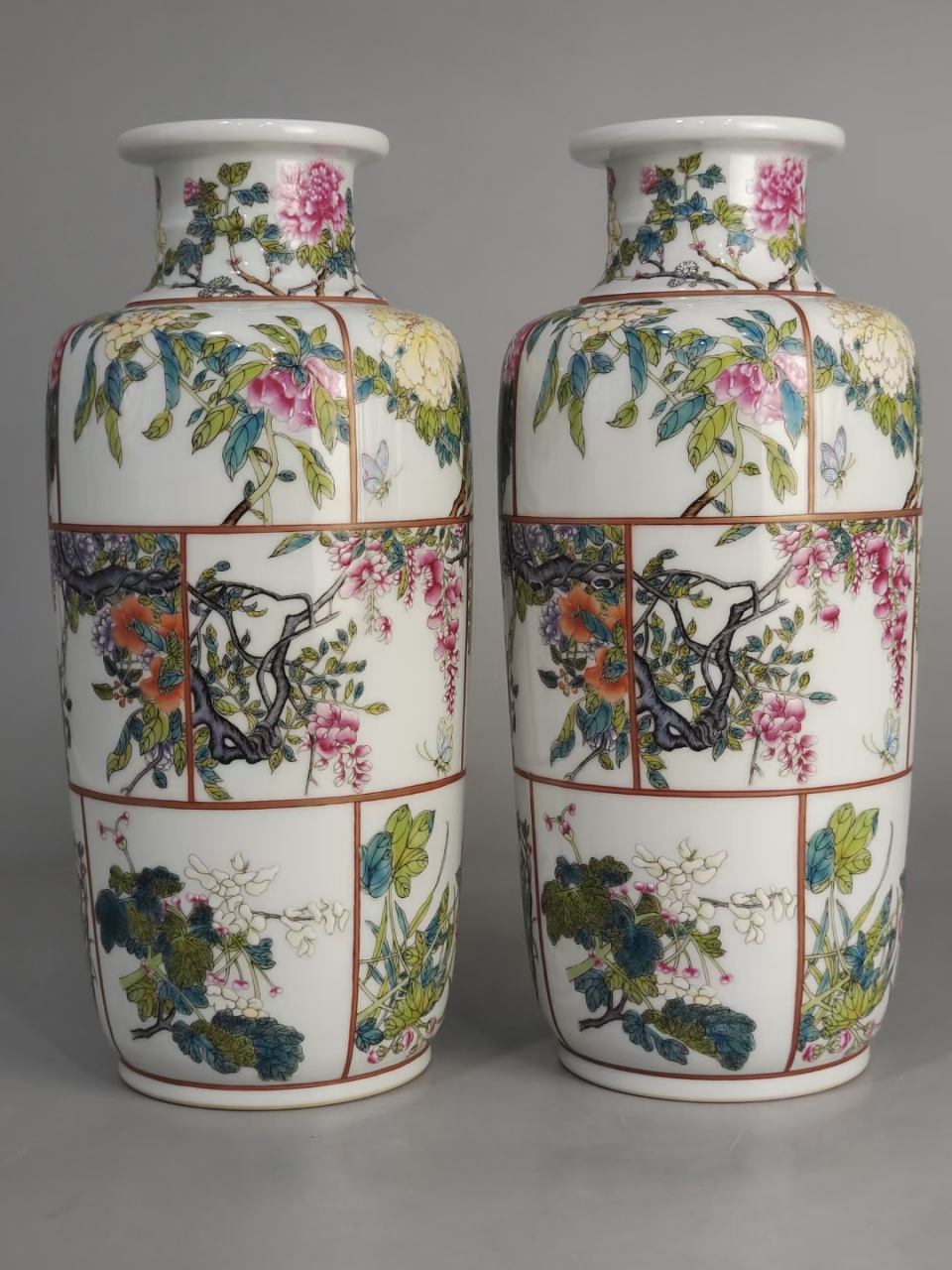 清早期粉彩十二花神棒槌瓶一对