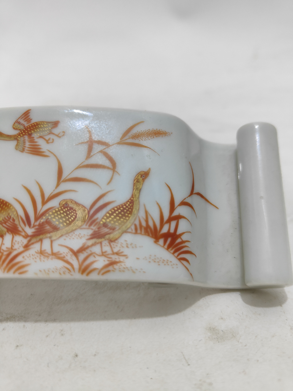 清中期矾红描金芦雁纹笔搁