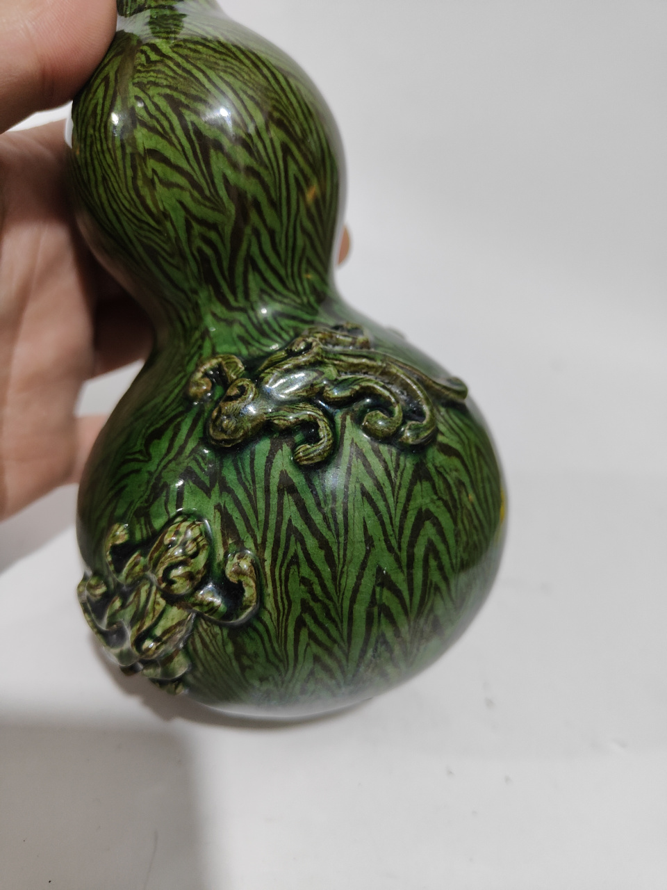 清中期绞胎仿生瓷葫芦摆件