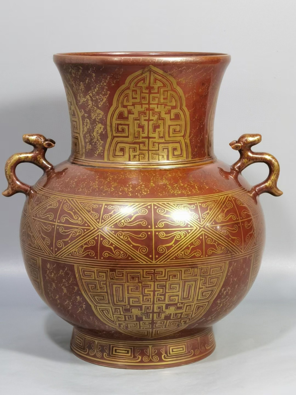 清中期古铜釉描金栖耳尊