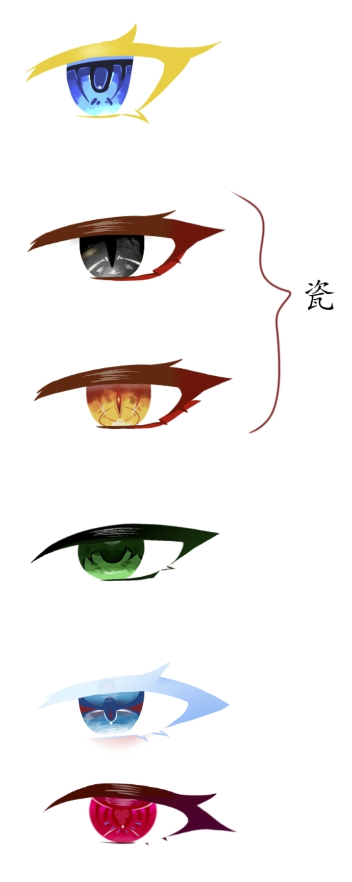 眼睛,2和3是瓷,可以猜一下其他几个都是谁,画到后面就神志不清了,只打