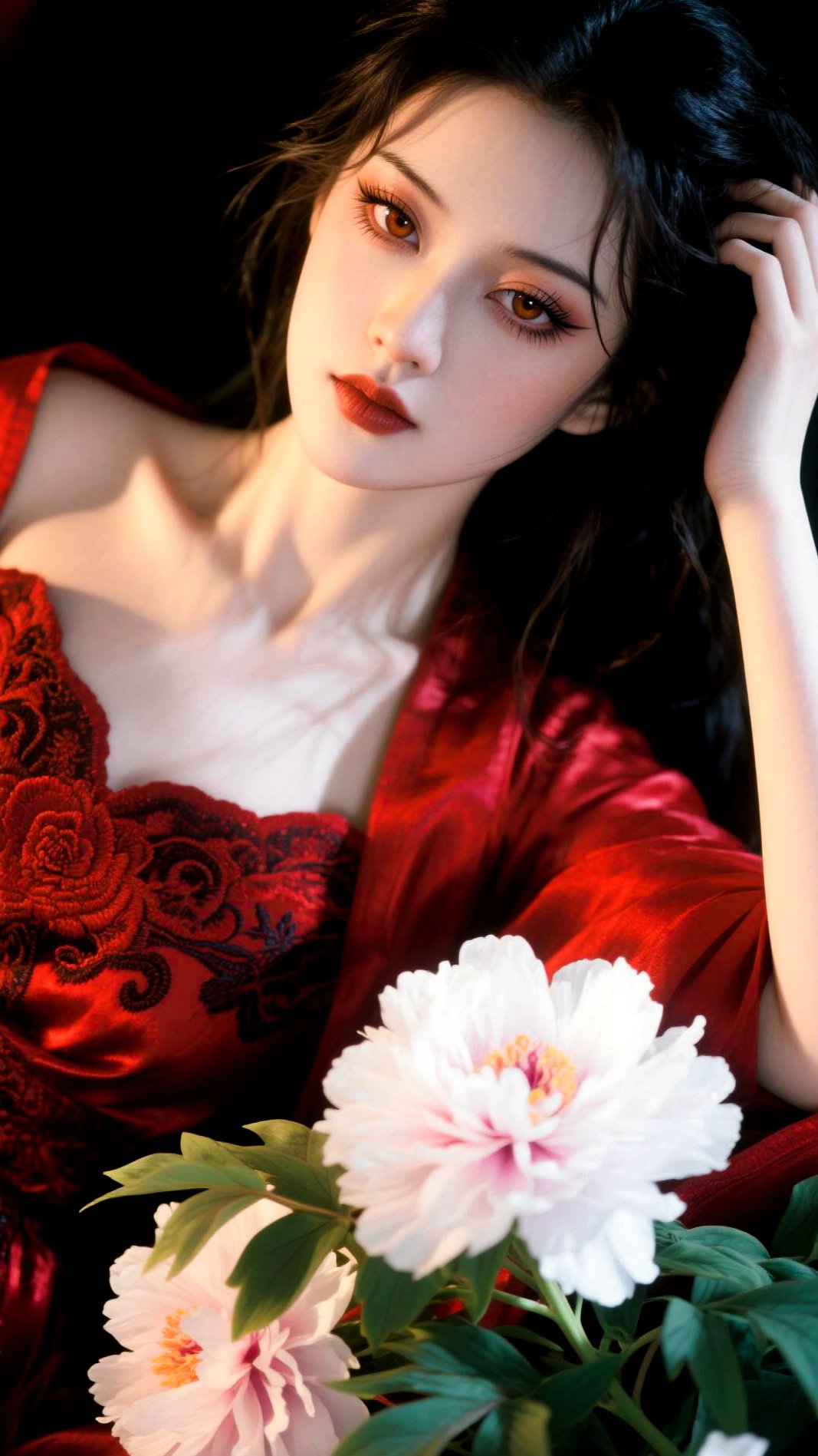 美翻了!红衣与牡丹的古典邂逅