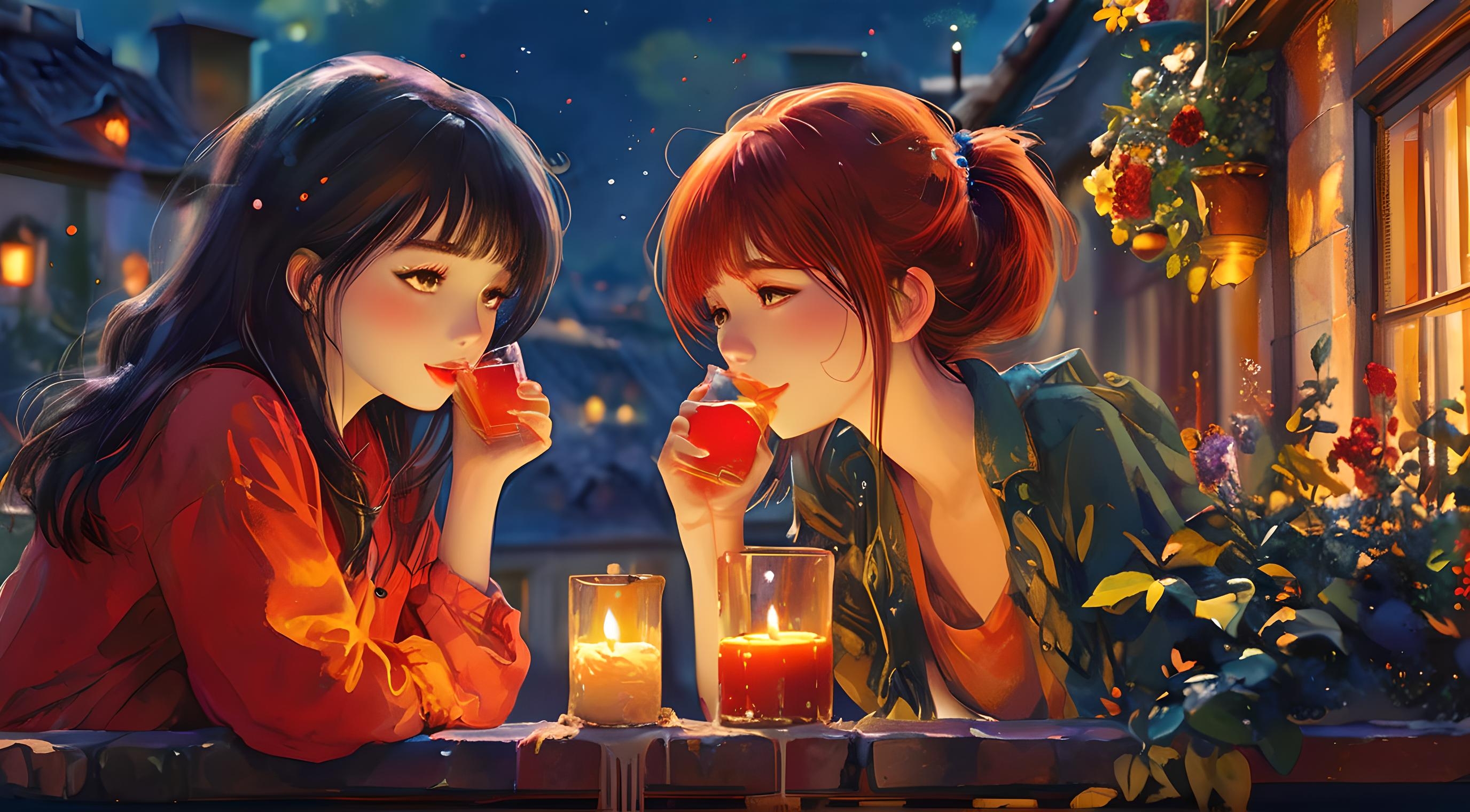 窗外,月色如水,繁星点点.屋内,烛光摇曳,温馨如梦.