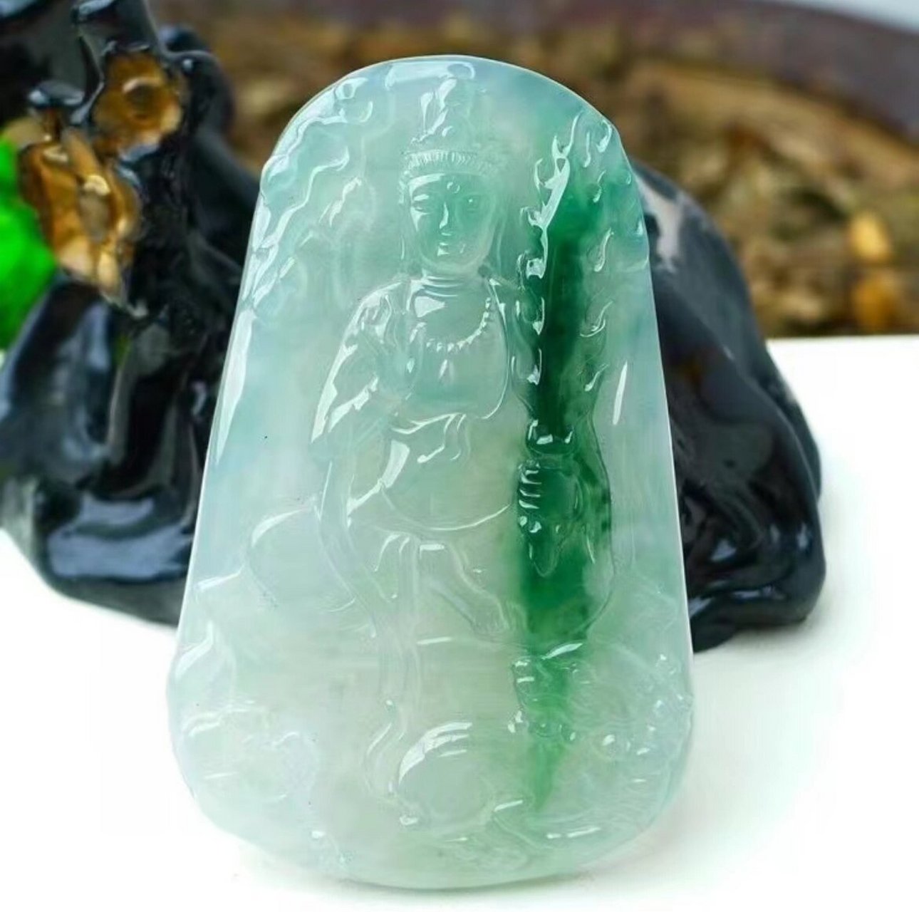 一眼心动·虚空藏菩萨翡翠吊坠挂件 虚空藏菩萨,生肖牛虎的守护神.