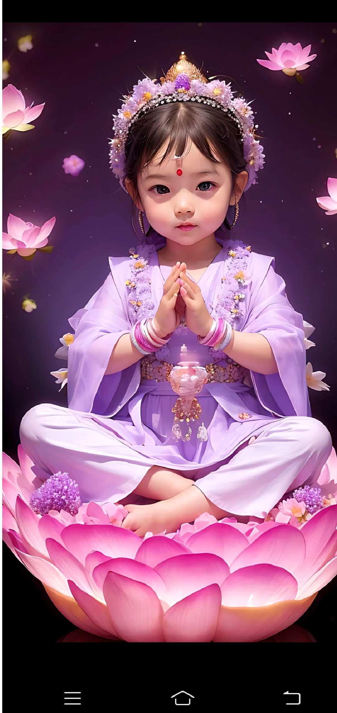 小女孩坐在巨大的粉红色莲花上,仿佛置身于一个梦幻的童话世界