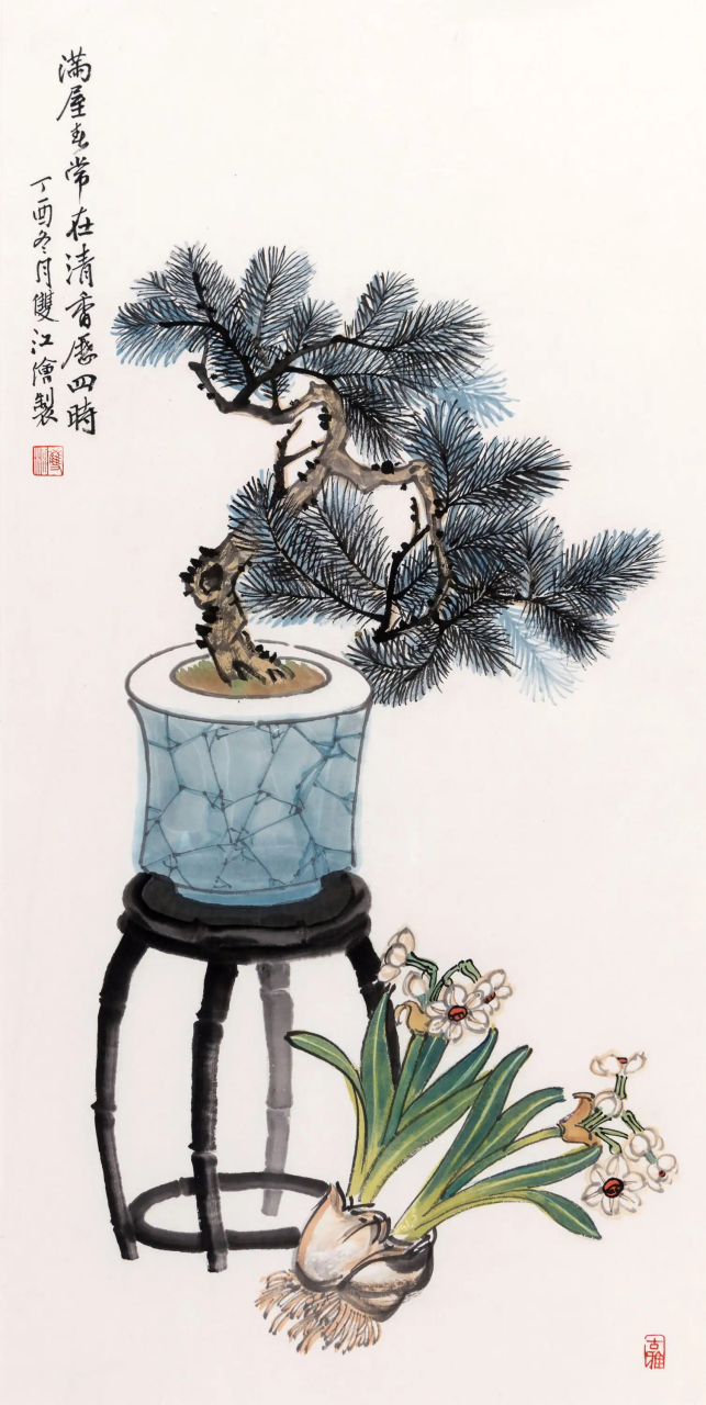 国画里的盆景,笔墨酣畅,画面雅致,惊艳