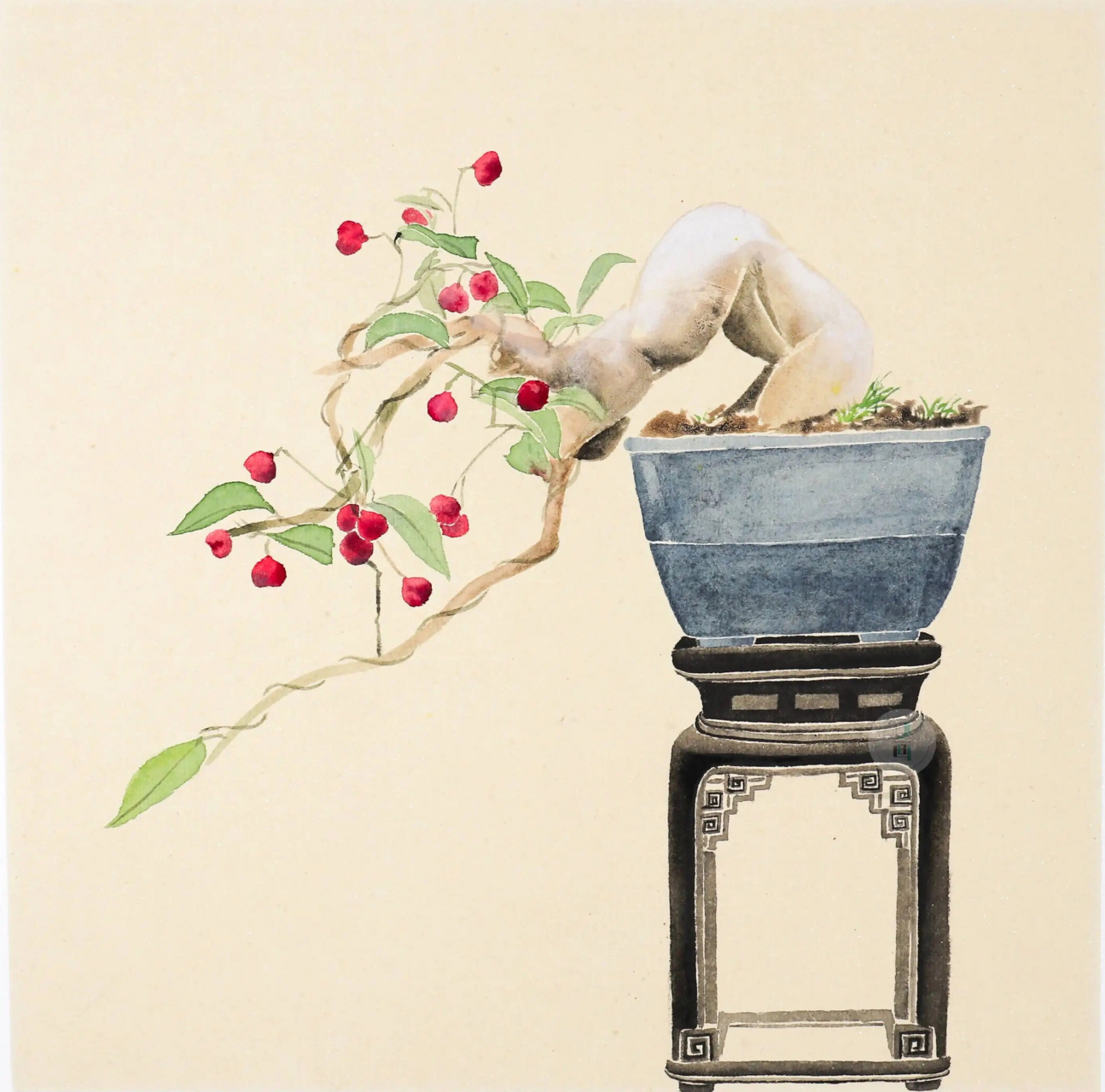 国画里的盆景,笔墨酣畅,画面雅致,惊艳