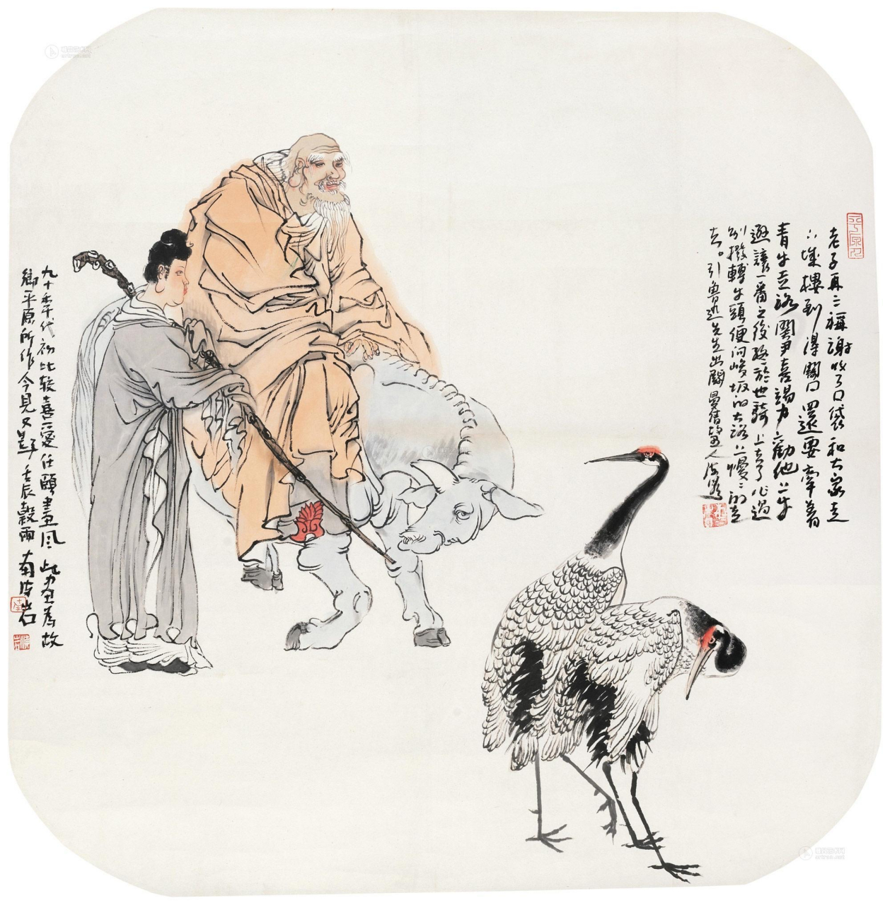 国画中的古代思想家孔子,孟子,老子,韩非子.