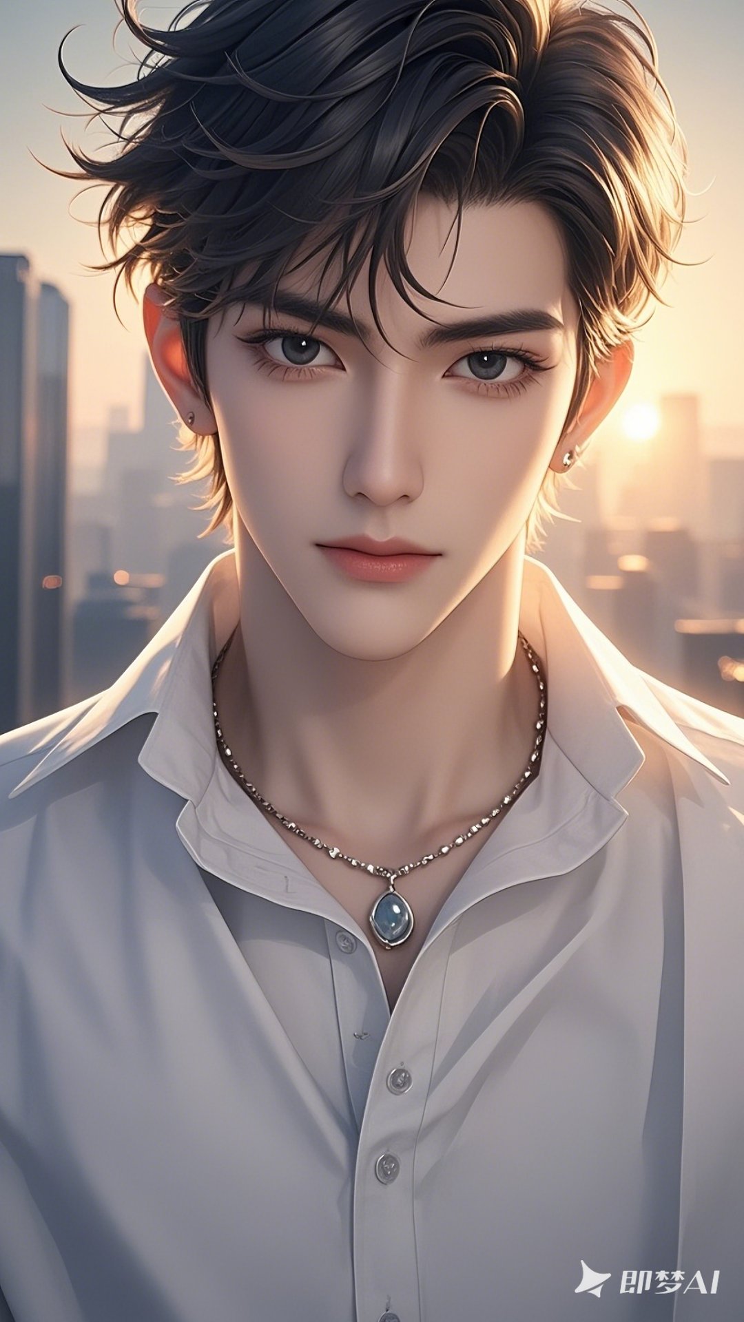 国漫,痞帅白衬衫,捕捉城市日落的温柔光芒,与你共享都市风情画般的
