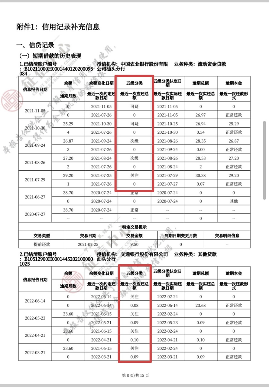 企业征信报告 #账户状态→关注,可疑,次级,损失 我们都可以代理处理
