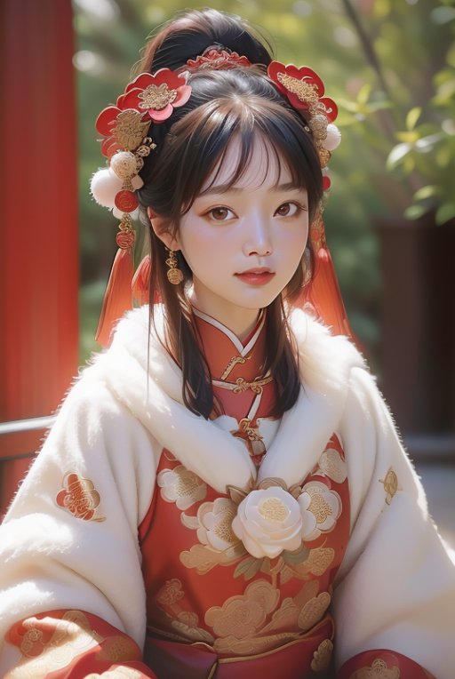 新年汉服换装#  看,这位身着红衣汉服的少女,秀发挽起,红饰点缀,贩痧