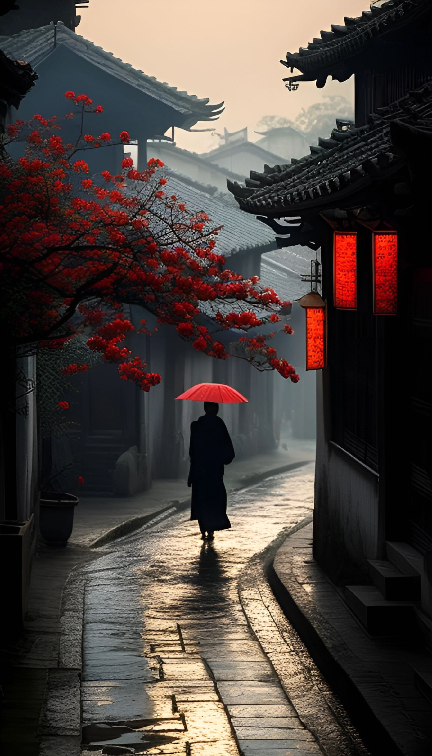 佳人背影唯美图片长城外古道边手持雨伞送别图片古风图片 走路驿路