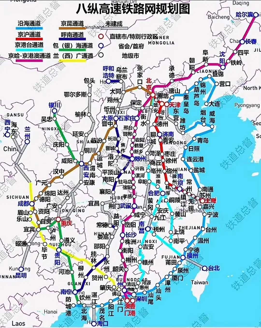 我国的八纵高铁网